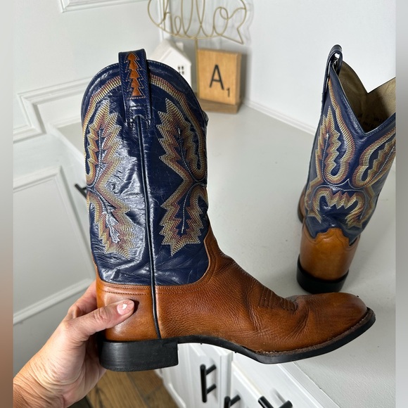 Ariat Two-Tone Western Cowboy Boots Women’s 8.5B – Brown & Navy Leather - Picture 6 of 8